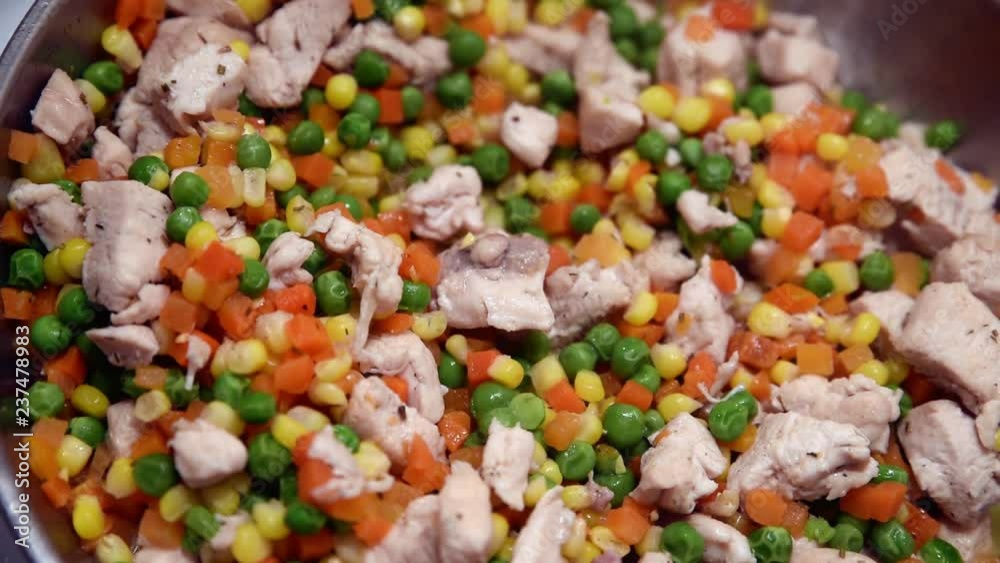 Mixed vegetables with chicken fry in the pan Mixed vegetables with chicken fry in the pan