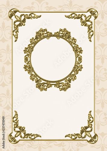 背景素材 メタリックの質感のバロック調デザインの飾り罫 フレーム 背景 表紙用素材 白系 Baroque Stock Illustration Adobe Stock