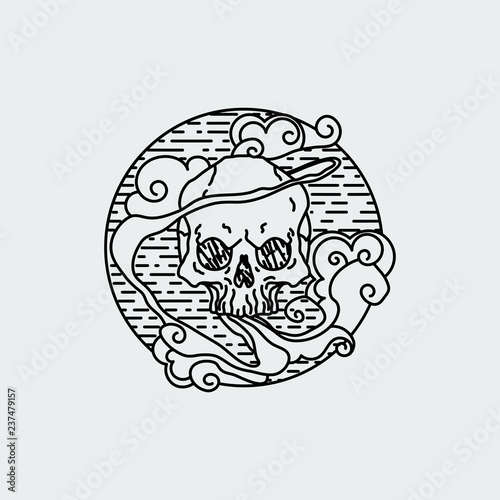 Vector illustration of black and white tattoo graphic human skull