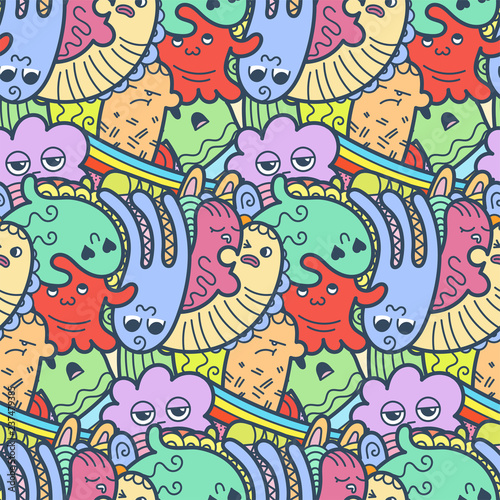 Funny doodle monsters seamless pattern for prints, designs and coloring books © Drekhann