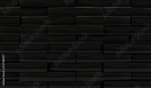 Fototapeta Naklejka Na Ścianę i Meble -  3D render of an abstract brick wall with black uneven brick tiles
