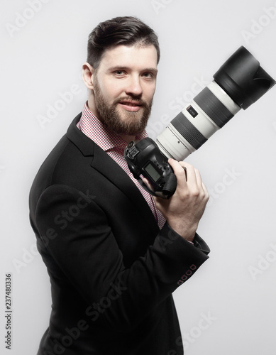 professional photographer with digital camera .photo with copy space