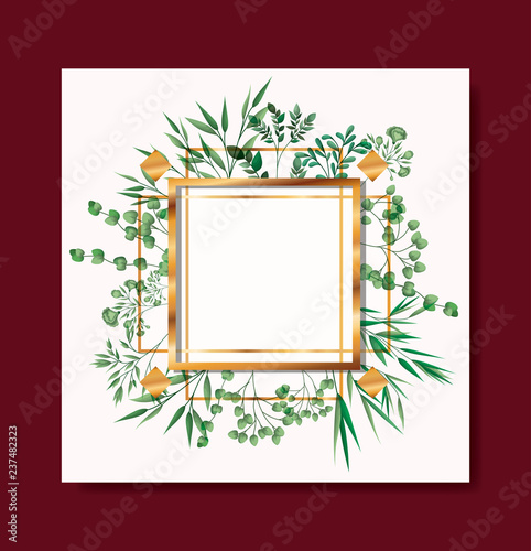 golden frame and leafs wreath