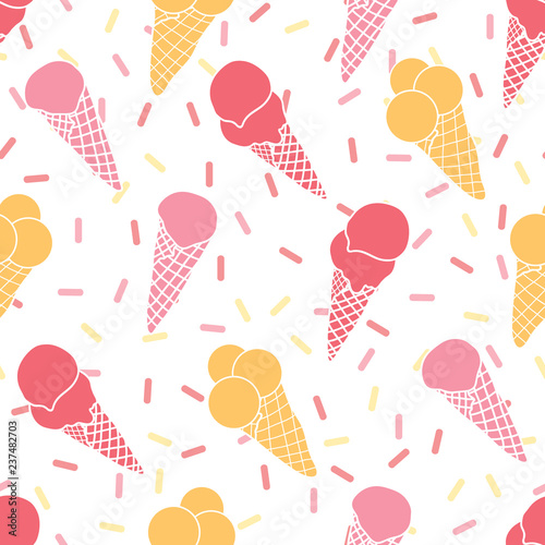 Fun ice cream and sprinkles seamless pattern. Great for yummy summer dessert ...