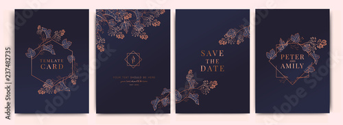Wedding Invitation, floral invite thank you, rsvp modern card Design in Flower with leaf greenery  branches decorative Vector elegant rustic template