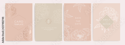 Wedding Invitation, floral invite thank you, rsvp modern card Design in golden rose leaf greenery  branches decorative Vector elegant rustic template