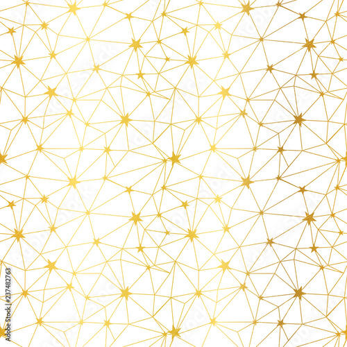 Golden white stars network vector seamless pattern. Great for space and holid...