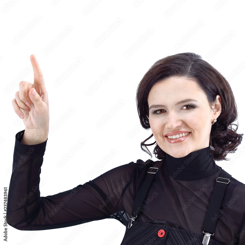 closeup. business woman pointing at copy space closeup. business woman pointing at copy space