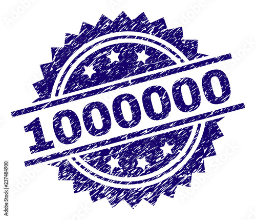 1000000 stamp seal watermark with distress style. Blue vector rubber print of 1000000 label with scratched texture.