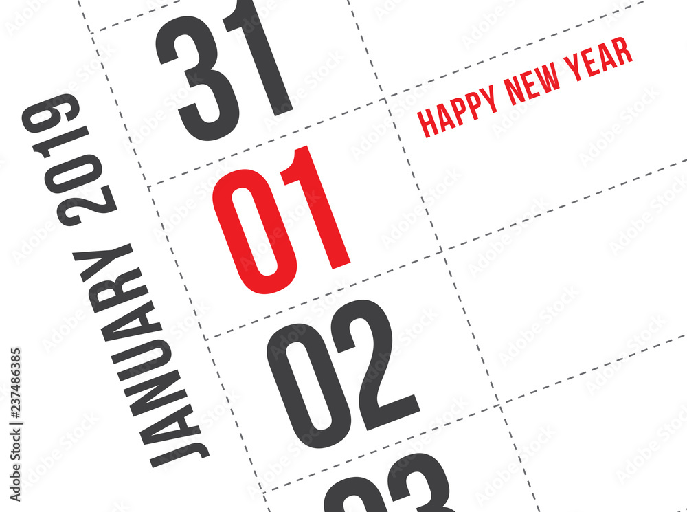 Close up of first day of the year 2019 on diary calendar. Close up of first day of the year 2019 on diary calendar.