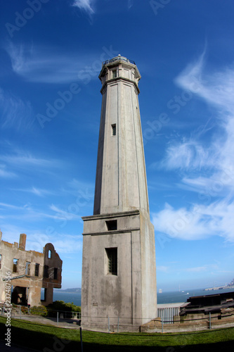 lighthouse tower used by the Coast Guard on Alcatraz island in San Francisco, California
