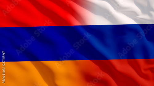 Waving Russia and Armenia Flags