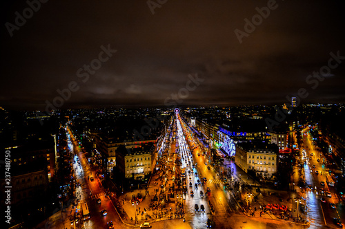 view from Arc de triomphe at night,Photo image a Beautiful panoramic view of Paris Metropolitan City photo