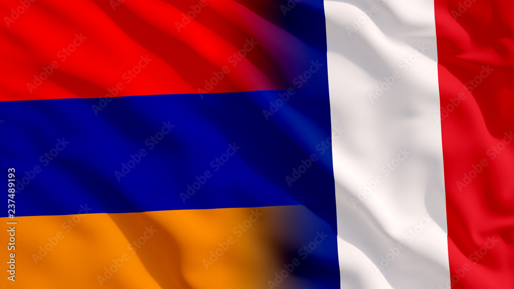 Waving Armenia and France Flags