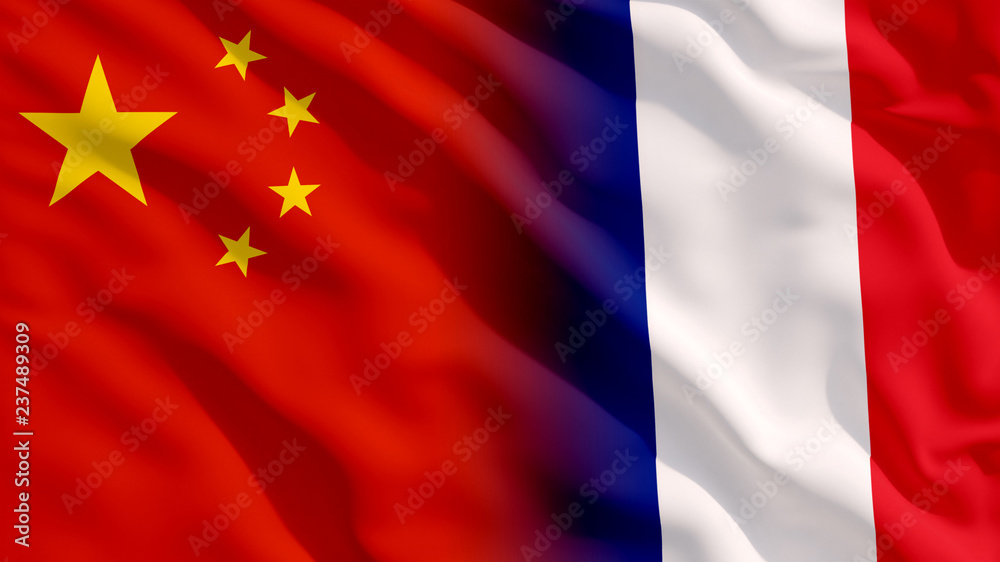 Waving China and France Flags