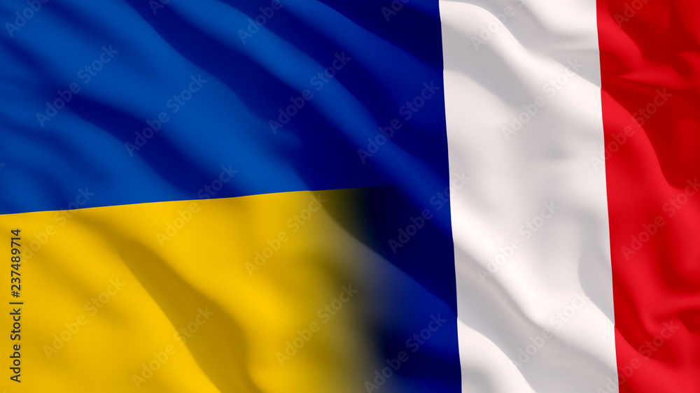 Waving Ukraine and France Flags