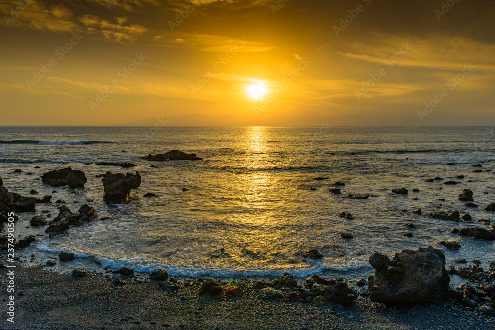 Evening sunset view of the coast near the village of Alcala..  Tenerife. Canary Islands..Spain