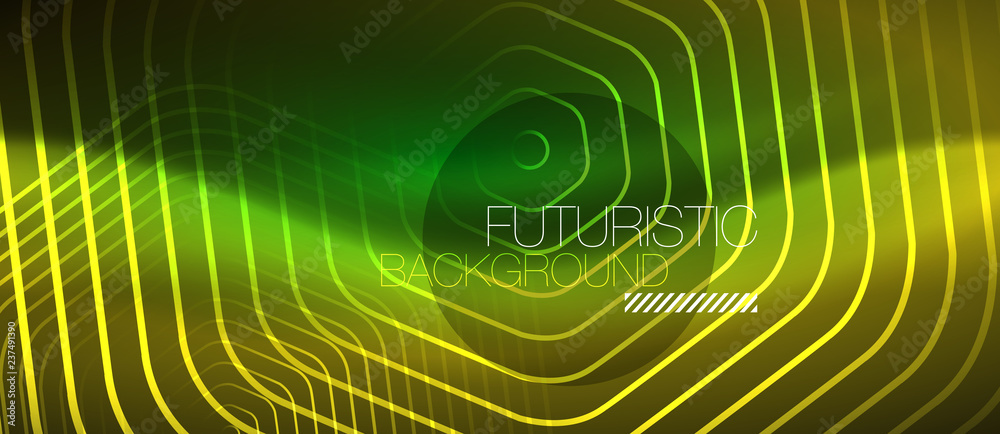 Neon glowing wave, magic energy and light motion background. Vector wallpaper template