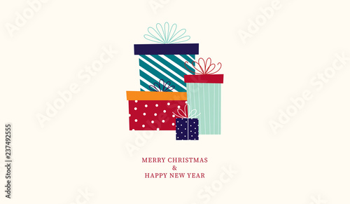 Christmas greeting card with gift boxes
