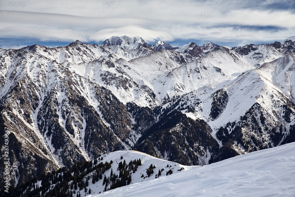 Landscape of snowy mountains