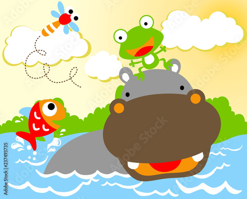 Hippo cartoon with little friends