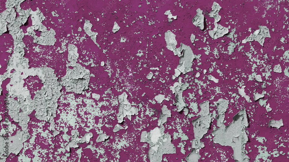 dark purple peeling paint on the old rough concrete surface