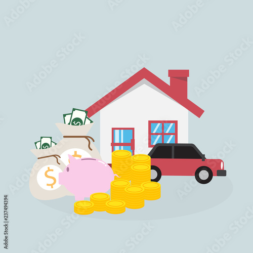 home car model with gold coin of pile with in concept savings to buy a new car or new house