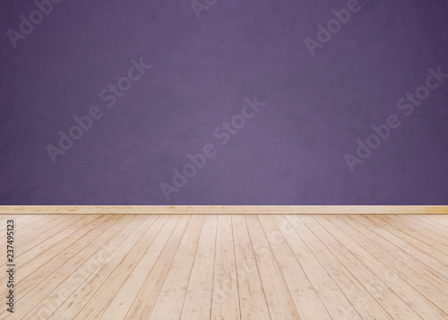 Purple cement wall with Wooden floor