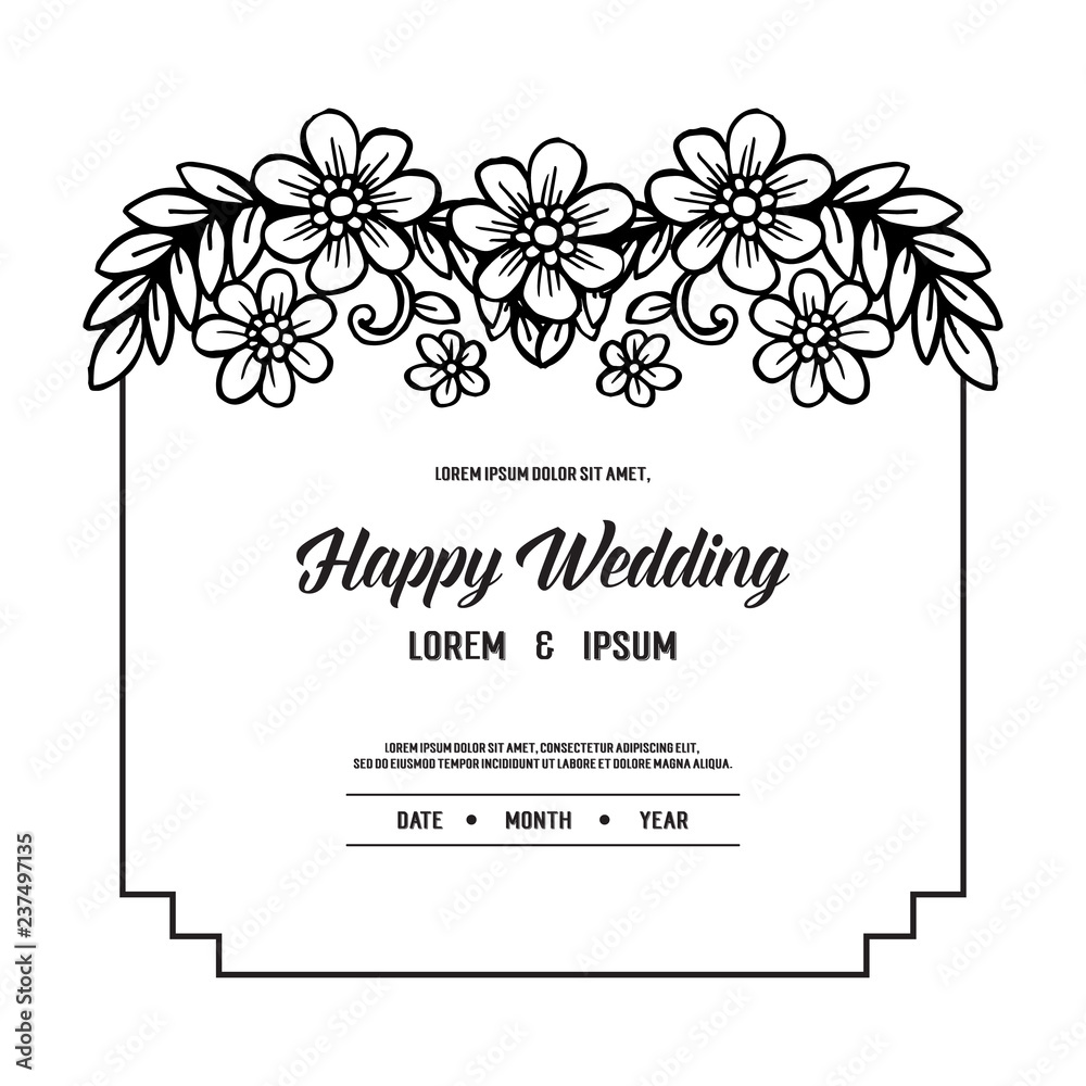 Wedding Invitation with floral hand draw vector illustration