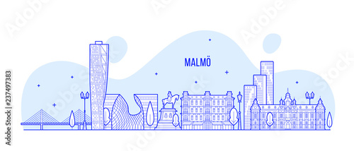 Malmo skyline Sweden city buildings vector linear photo