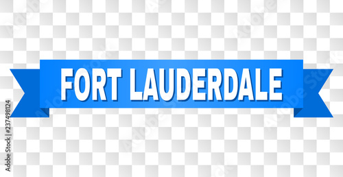 FORT LAUDERDALE text on a ribbon. Designed with white caption and blue stripe. Vector banner with FORT LAUDERDALE tag on a transparent background.