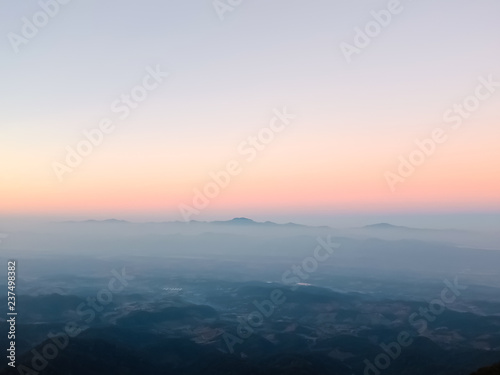 Sunrise in the area of the mountain peaks in North of Thailand.