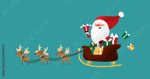 Foto Christmas character of Santa claus in a sleigh with reindeer.
