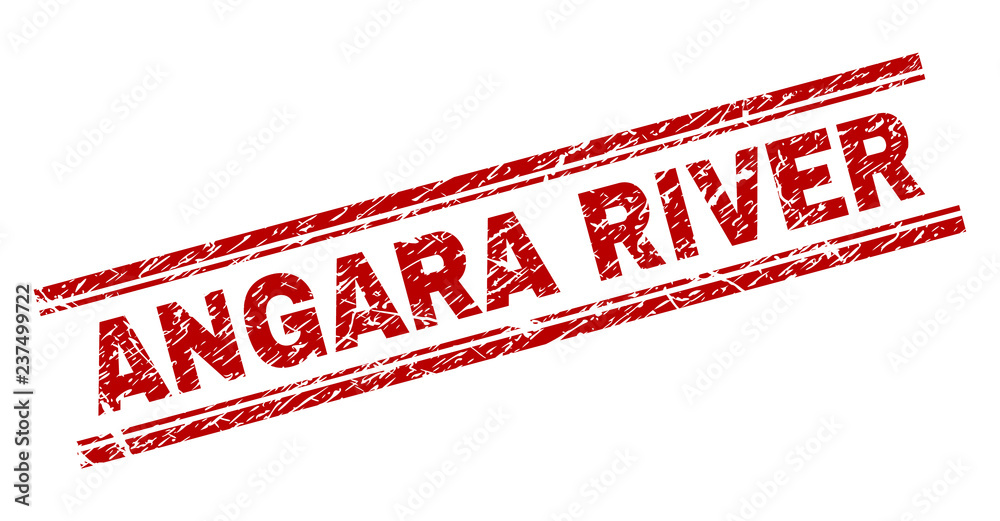 ANGARA RIVER seal print with grunge style. Red vector rubber print of ANGARA RIVER text with dust texture. Text tag is placed between double parallel lines. ANGARA RIVER seal print with grunge style. Red vector rubber print of ANGARA RIVER text with dust texture. Text tag is placed between double parallel lines.