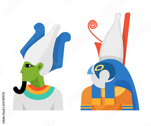 Ancient gods of Egyptian mythology, God Osiris and Deity Horus.