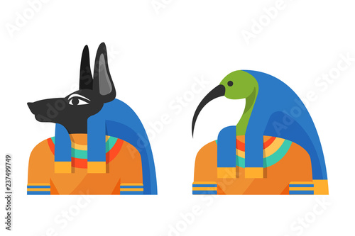 Ancient Egyptian Gods Anubis and God Thoth, Djehuti.