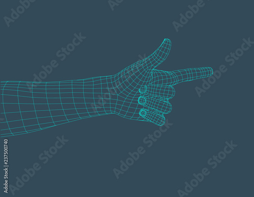 Hand gesture. Finger pointing symbol. Vector wireframe illustration.