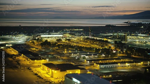 Aerial evening sunset Vancouver Airport British Columbia Canada photo