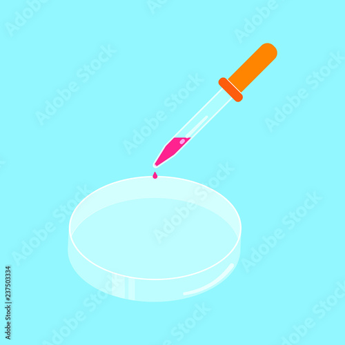 Petri dish flat style vector illustration icon sign. Medical equipment for hospital need isolated on light blue background.