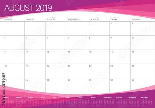 August 2019 desk calendar vector illustration