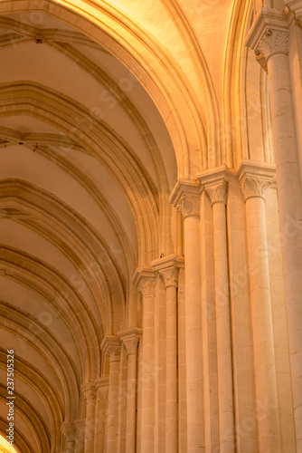 ALCOBACA, PORTUGAL - NOVEMBER 20, 2018: The Alcobaça Monastery is a Roman Catholic church located in the town of Alcobaça,The church and monastery were the first Gothic buildings in Portugal, interior