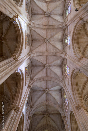 BATALHA, PORTUGAL - NOVEMBER 20, 2018: The Monastery of Batalha, literally the Monastery of the Battle, is a Dominican convent in the municipality of Batalha,. Interior of the church