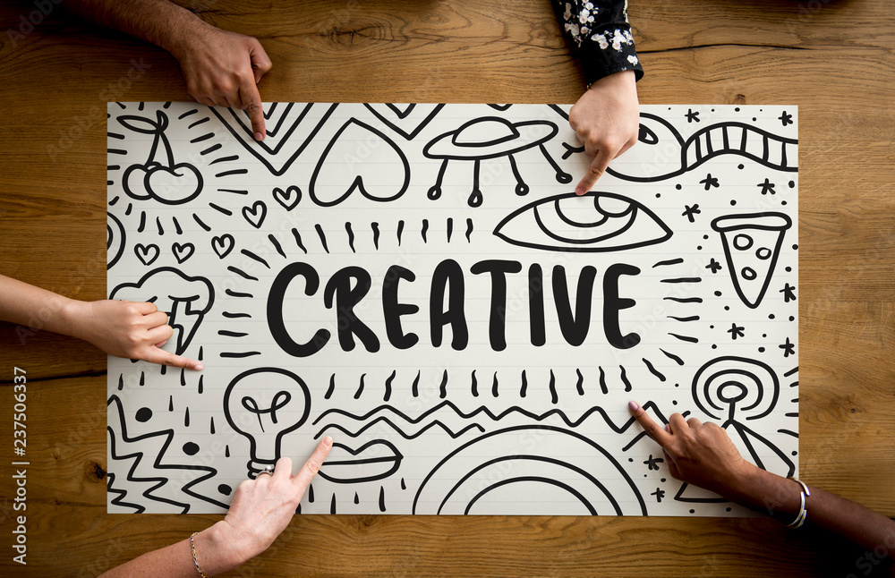 Fingers pointing at a creative idea typography Fingers pointing at a creative idea typography