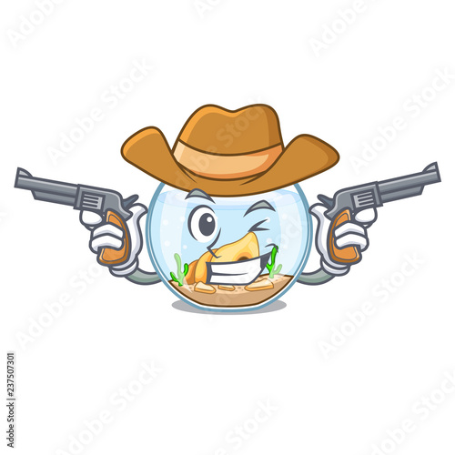 Cowboy cartoon goldfish a in on fishbowl