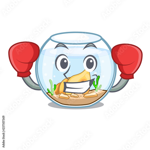 Boxing cartoon goldfish a in on fishbowl