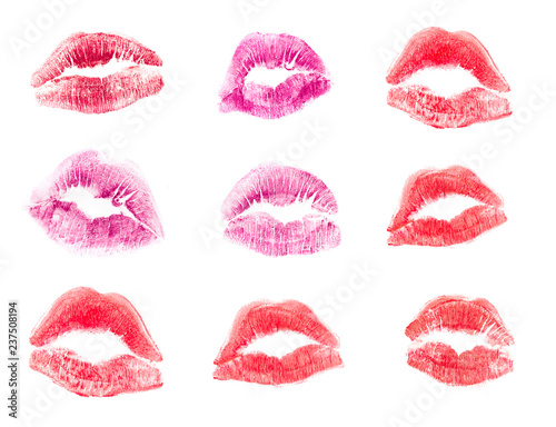 Female lips lipstick kiss print set for valentine day and love illustration isolated on white background