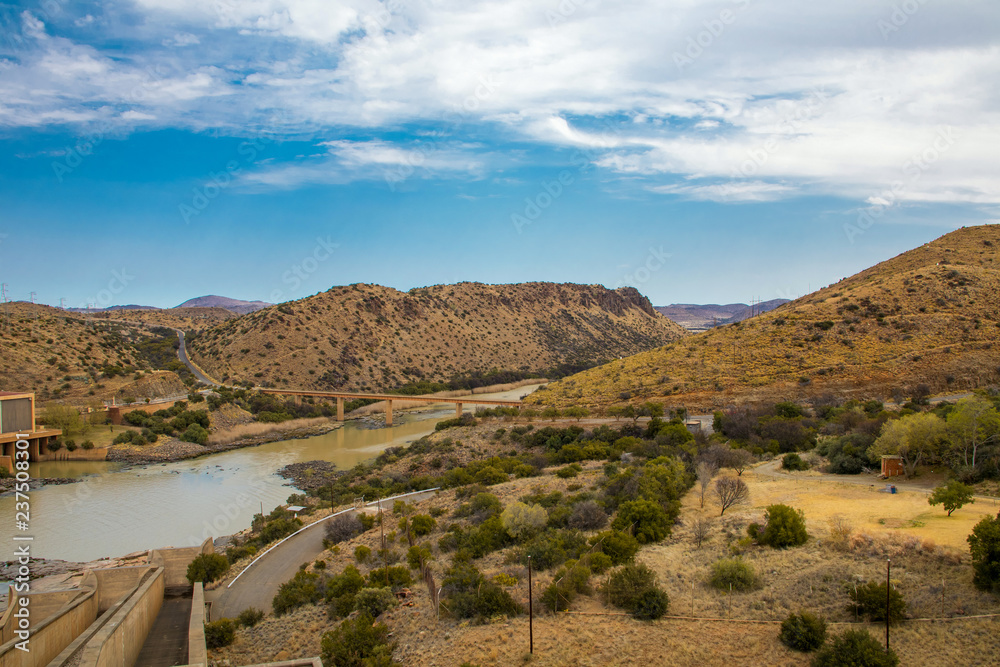 Gariep dam on the Orange River in South Africa, the largest dam in South Africa