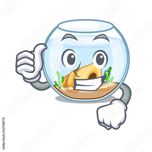 Thumbs up fishbowl in glass sphere on mascot