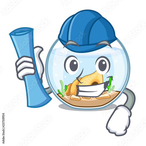 Architect fishbowl in glass sphere on mascot