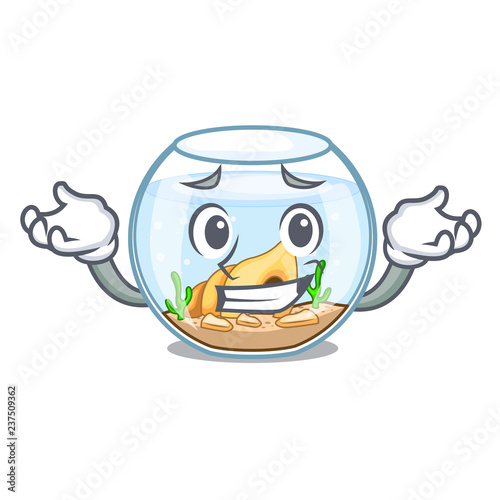 Grinning fishbowl in glass sphere on mascot